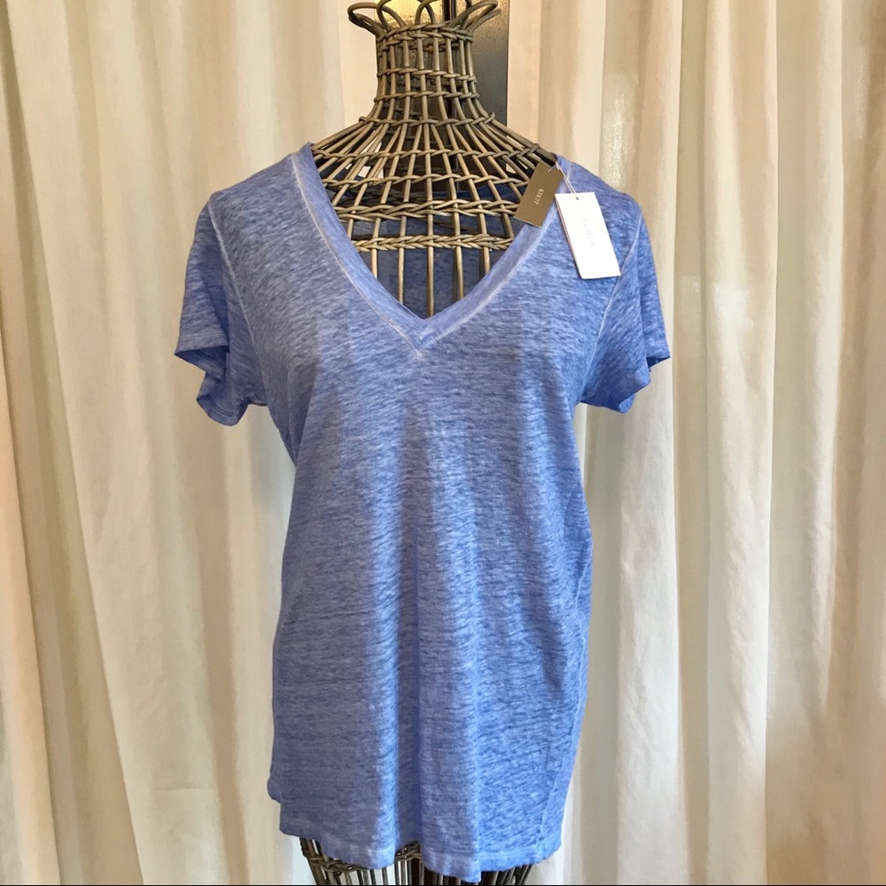 J.Crew Linen Tee NWT NEW Medium 8 10 Blue